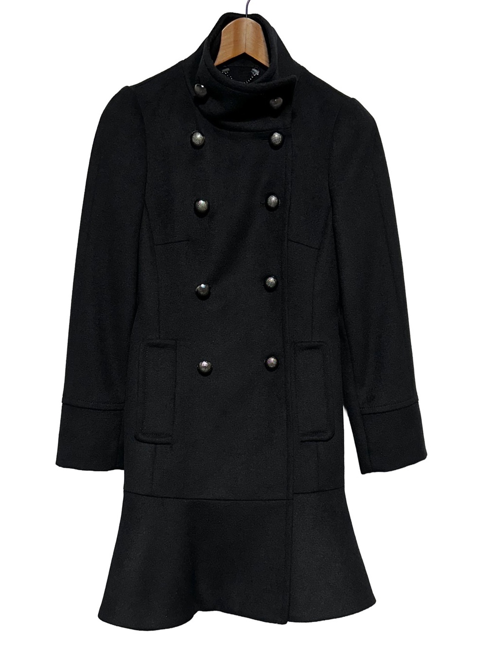 Sandra Angelozzi Black Wool Blend Military Peacoat Flare Hem XS
